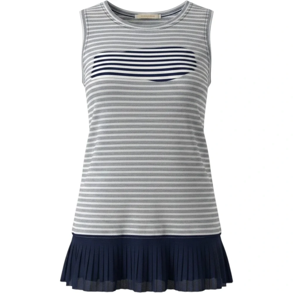 Michael Kors Tank Top Womens XS Blue Excellent Striped Pleated Hem Sleeveless